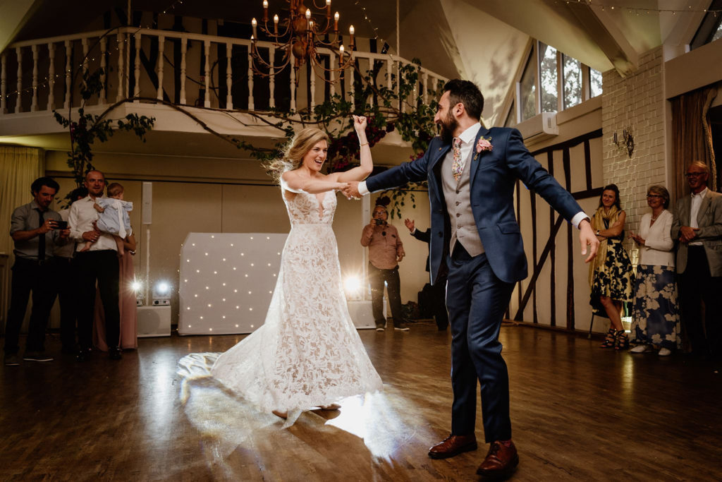 A couple dancing at their reception