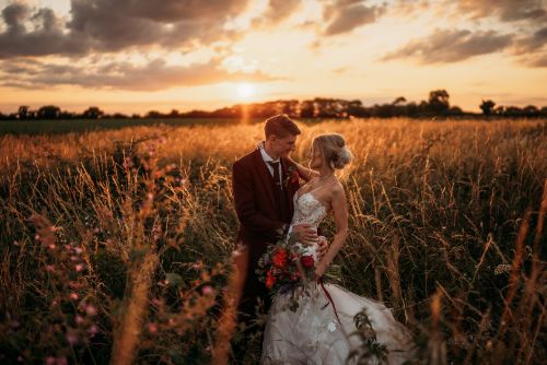 Bride & Groom sunset photos at Seckford Hall